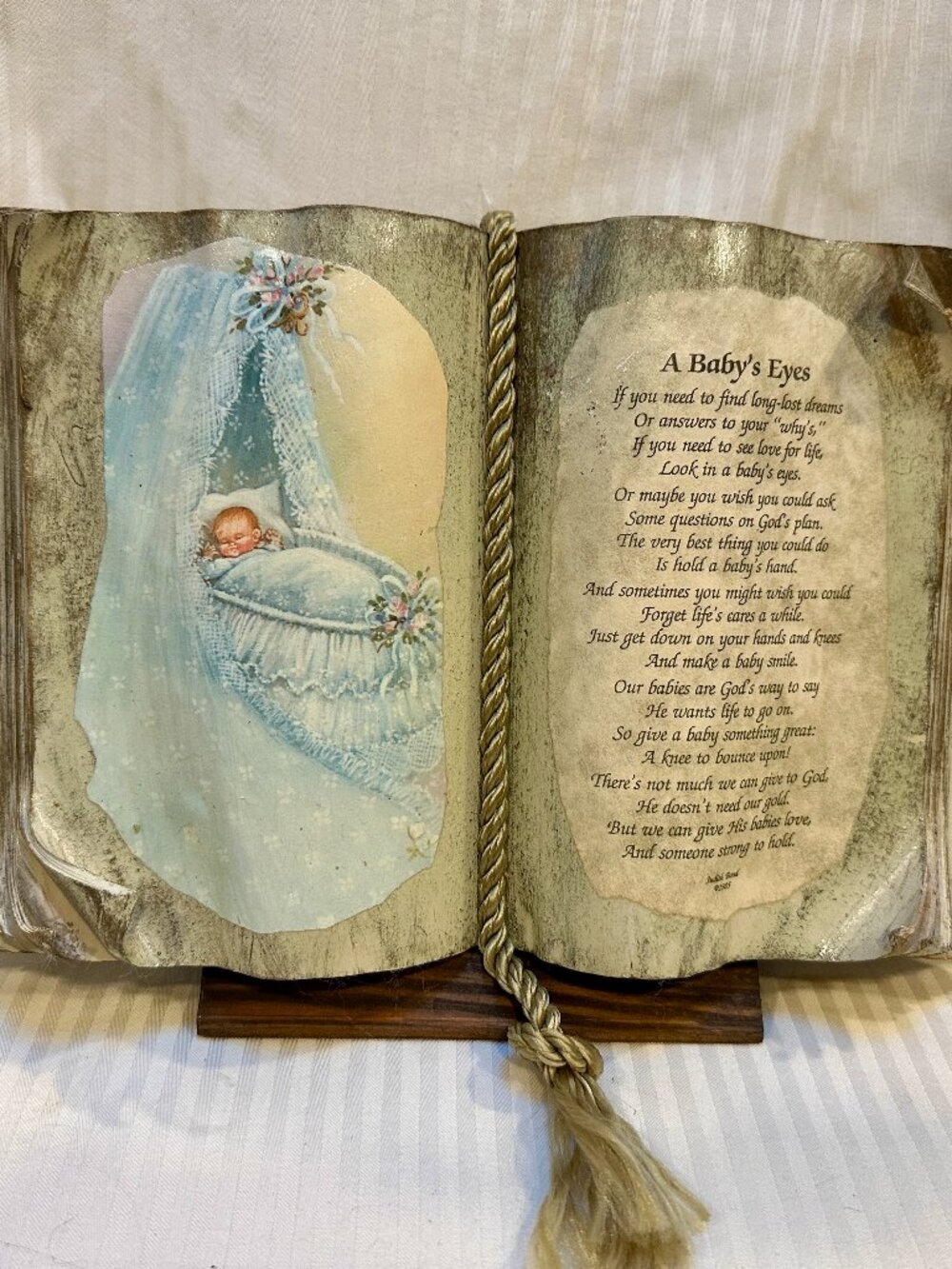 ORIGINAL BOOKS OF LOVE HAND CRAFTED PRESERVED BOOK W/ POEM & WOOD STAND FOR BABY